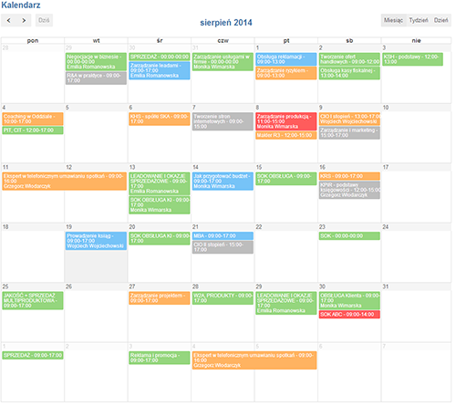Zarządzanie kalendarzem szkoleń